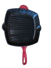 Vintage Cast Iron Skillet Griddle Pan Enamel Red With Pour Spouts  picture