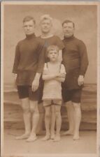 RPPC 3 Men and Boy in Swim Suits Vintage Real Photo Postcard UNP 7840c picture