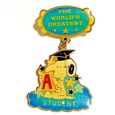 VTG 1958 SNOOPY The Worlds Greatest Student Lapel Pin - AUTHENTIC COLLETIBLE picture