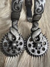 Outstanding Pair Of Antique Mexican Charro Spurs Double Mounted Silver picture