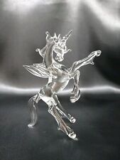 Unipeg Winged Unicorn Figurine Hand Blown Clear Glass Figure Figurine New picture