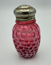 Antique Cranberry Opalescent Swirled Windows Pattern Oval Salt Shaker Hobbs picture