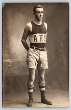 Original Old Vintage Antique Real Photo Postcard High School Sports Player RPPC picture