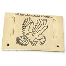 VTG Boy Scouts BSA Heart Of America Council Eagle Design Leather Belt Loop Patch picture