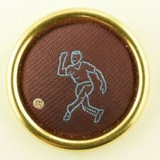 Vintage Soccer Player Kicking Ball Mounted Fabric On Metal Big 36mm Button A5 picture