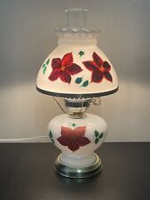 Vintage Hand Painted Red Rose Gone With The Wind Hurricane Parlor Lamp picture