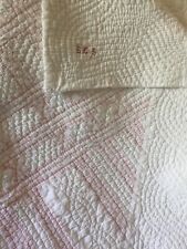 Antique  19thC Primitive Shabby Pink White Fabric Quilt~ Intricate Stitching picture