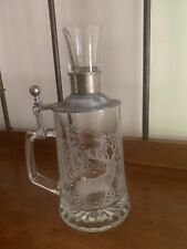 VTG ALWE Glass Beer Mug/Stein Etched Buck, Pewter Lid With Shot Glass, Germany  picture