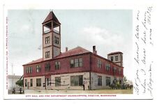 Hoquiam Washington, City Hall and Fire Department, Antique Postcard 1907 picture