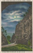 Night Time Scene Of Natural Tunnel Virginia Gate City Linen Vintage Postcard picture