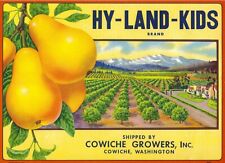 Original 1950s Hy-Land Kids pear crate label Cowiche Growers Yakima Wash Mission picture