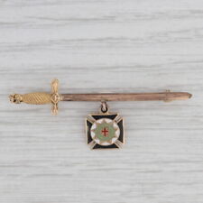 Knights Templar Sword Pin Cross Charm 12k Gold Vintage Masonic York Rite picture