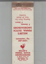Matchbook Cover Miller's Penna. Dutch Smorgasbord Lancaster, PA picture