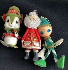 3 Vintage Christmas Ornaments Kitschy Made In Japan Santa Clause Elf Mouse picture
