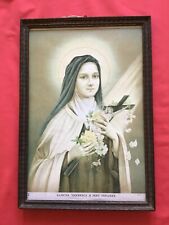 Vintage holy picture stamp St. Theresa Jesus child 1930th with wood frame picture