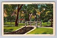 Ottawa KS- Kansas, City Park And Band Shell, Antique, Vintage Souvenir Postcard picture