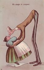 Vintage He Stoops To Conquer Early 1900's Postcard Tall Man Kissing Woman Love picture