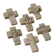 6-Piece Stone Cross Set Love Faith Believe Celtic Tree Dove Claddagh Angel Bird picture