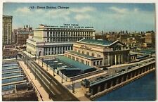 VINTAGE POSTCARD Linen 1940￼ Chicago Union Station Railroad￼ ￼Railway Landmarks picture
