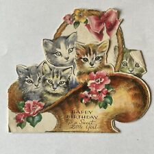 ANTIQUE HAMPTON 2037 HAPPY BIRTHDAY GREETINGS CARD SHAPED OUT OF CATS picture