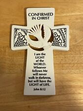 Confirmed in Christ - White Ceramic Cross w John 8:12 - Dicksons - New picture
