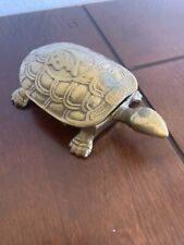 Vintage Solid Brass Turtle Figure Box Trinket Hinged Lid 6”x 3.5” picture