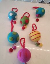 Vintage Boiled Wool Ornaments Balls Multicolor set of 6 picture