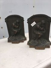Vintage Rodin's The Thinker Alcove Bookends Heavy Cast Metal Solid Bronze  picture