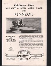 1933 PENNZOIL FELDHUSEN HYDRO BOAT NAUTICAL SPEED RACE MARINE SPORT AD20906 picture