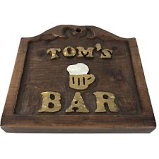 Vintage Toms Bar Breweriana Carved Wood Sign Plaque ManCave Mid Century Mod Beer picture