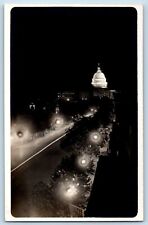 Washington DC Postcard RPPC Photo Capitol Building Lights Night View c1910's picture