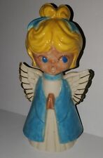 VTG Christmas Angel Choir Hand Painted Ceramic Figurine MCM 60s 70s Blue Blonde  picture