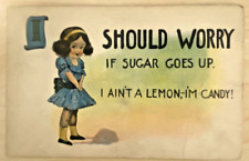 Vintage Postcard c. 1910 Cute Funny Girl Sugar Lemon Candy Joke Divided Posted picture