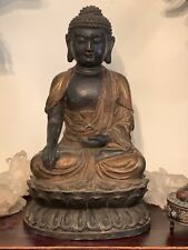 Old Tibet Earth Touching Buddha Statue Gilt Bronze Tibetan Buddhist Art 16” X 9” picture