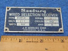 Seeburg WSR5-L6 Wired Selection Receiver # 12034 Identification Plate or ID tag picture