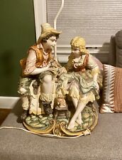 VINTAGE CAPODIMONTE TABLE LAMP Boy & Girl With Flowers And Kitten - No Shade 60s picture
