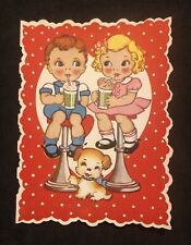 Vintage Valentine’s Day Greeting Card Paper Collectible Girl Boy Puppy picture