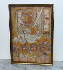 BEAUTIFUL OLD ETHIOPIAN CHRISTIAN COPTIC WATERCOLOR OF ARCHANGEL WITH SWORD picture