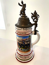 Large Antique German Regimental Stein 1903-1905 Pewter Lid Lithograph picture