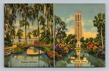 Cypress Gardens Singing Tower Mechanical Tear Away Advertising Linen Postcard  picture