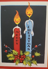 1940-50s Mid Century Vtg ANTHROPOMORPHIC Candle Couple CHRISTMAS Greeting CARD picture