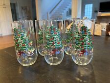 Vintage Luminarc Christmas Tree Holiday 6” Tumblers Glasses Set of 6 picture