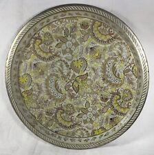 vintage 12.5” ROUND lithographed tin PAISLEY TRAY Vienna Woods Design ENGLAND picture
