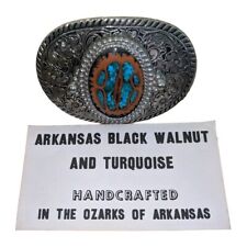 Vintage Walnut & Genuine Turquoise Stone Belt Buckle  Ozarks Of Arkansas picture