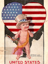 Valentine Postcard Patriotic Cupid American Flag Heart 1906 TM picture