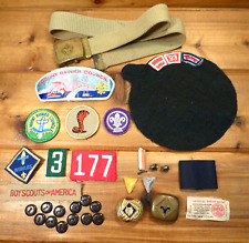 Vintage Boy Scout Miscellaneous Lot Belt Buckle Pins Patches Buttons Scarf Clasp picture