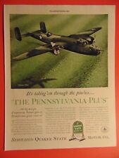 1942 QUAKER STATE MOTOR OIL WWII Plane Flys missing Engine vintage print ad picture