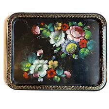 Vintage Zhostovo Russian Tray 1980s Hand Painted Metal 18” x 14” Signed picture