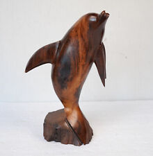 Dolphin Hand Carved Wooden Sculpture Art Figurine Vtg HEAVY Marine Ocean Fishing picture