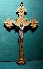 Old VERY DECORATED METAL (BRONZE?) WALL CRUCIFIX CROSS 215mm picture